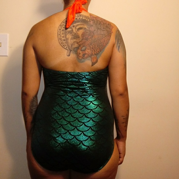 Orange Bralette Splice Metallic Mermaid One Piece - Picture 6 of 8